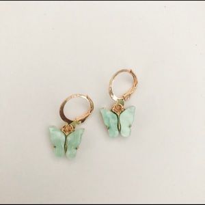 Green Blue Butterfly Huggie Earrings